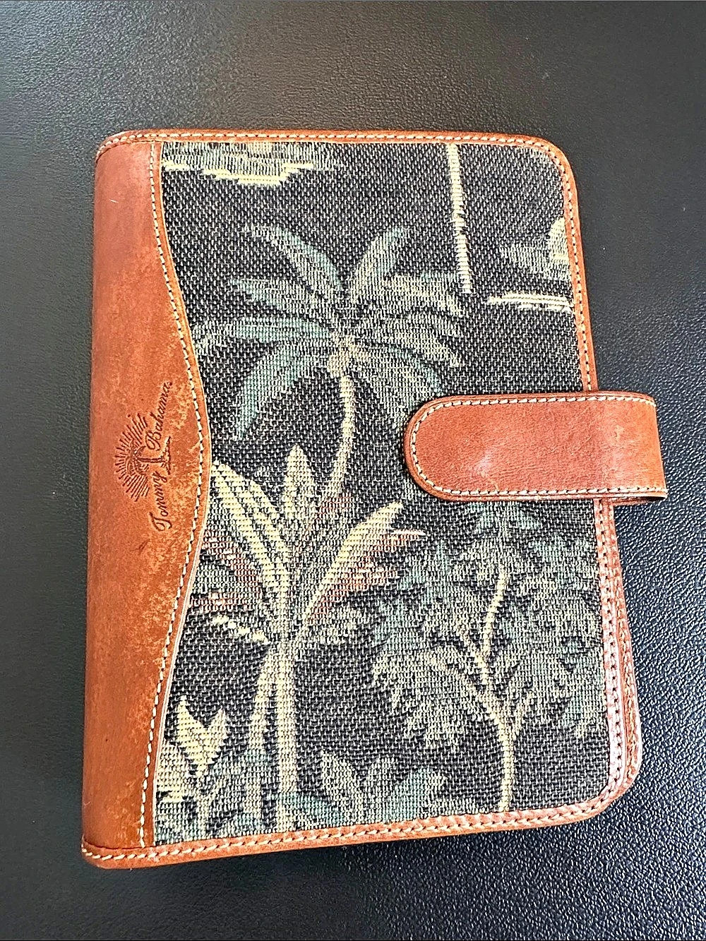 Tommy Bahama Leather Floral Wallet Planner in Brown & Green